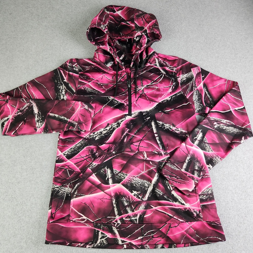 Huntworth Hoodie Women Medium Pink Camouflage Fleece Lined Performance 1/4 Zip